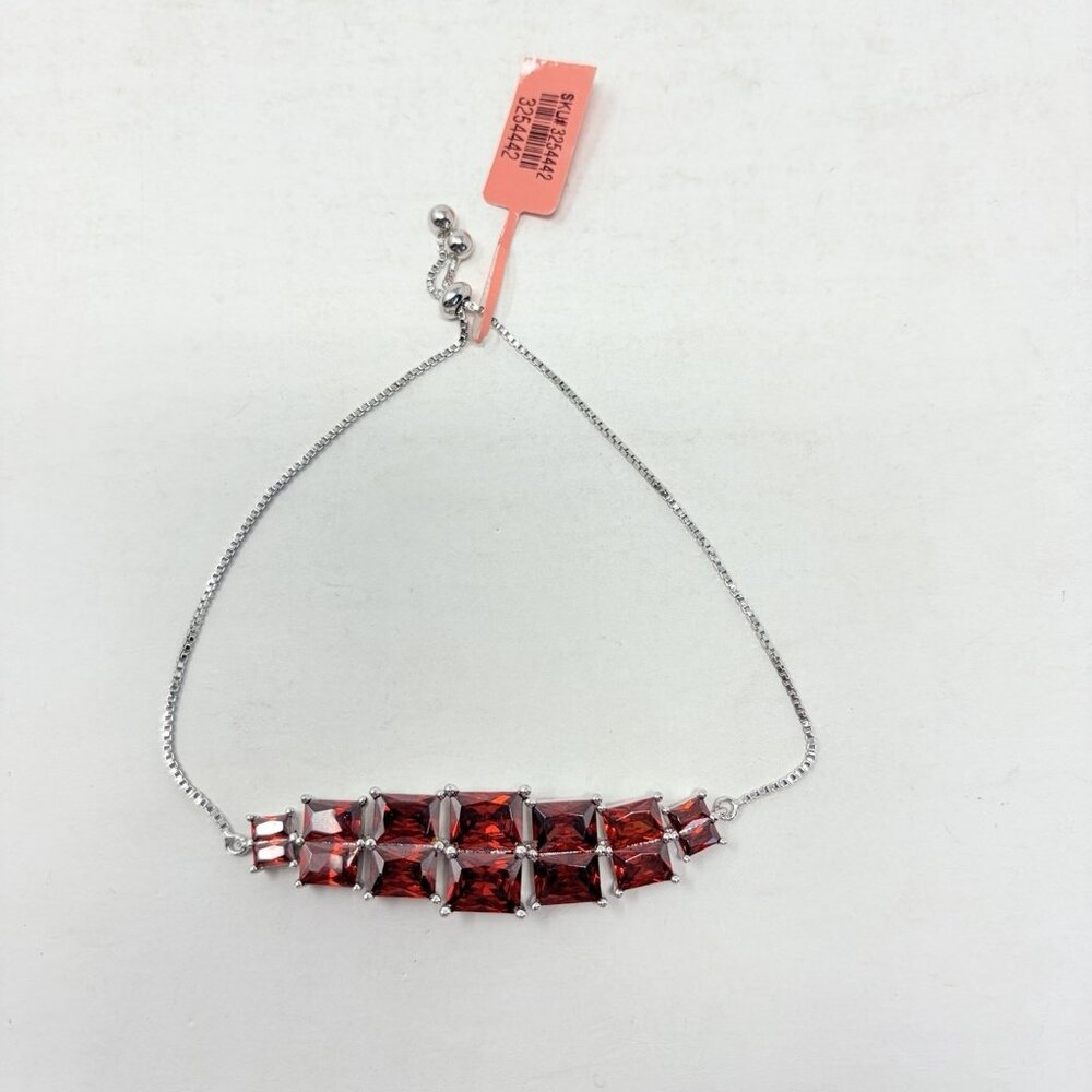 Shop LC Red Simulated Sunset Sapphire Silvertone Bolo Bracelet Adjustable 5264